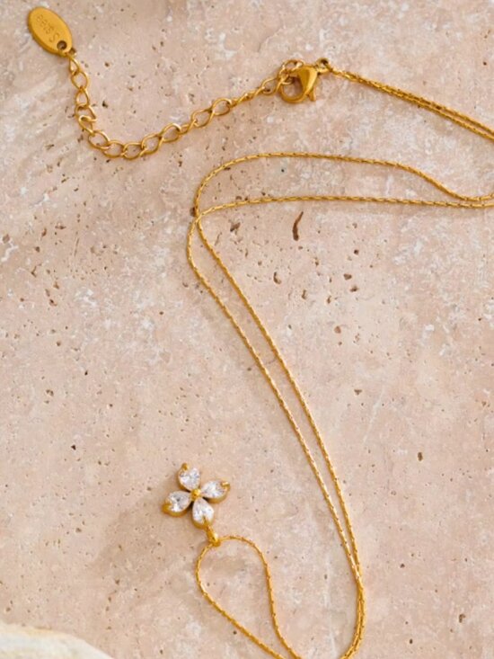 Cubic Zirconia Flower Station Pendant Necklace - Picture 2 of 8